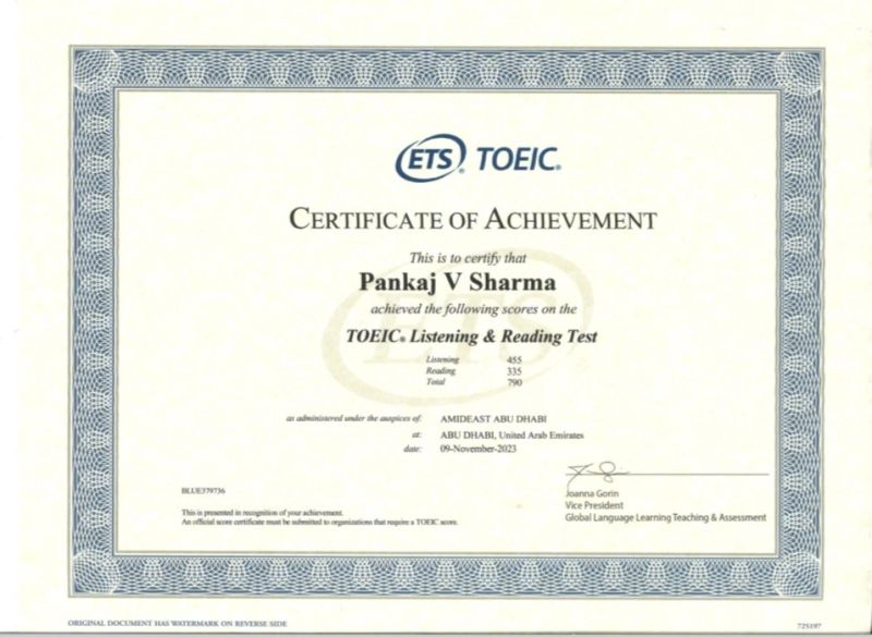 Buy TOEIC Speaking and Writing Test Certificate Online