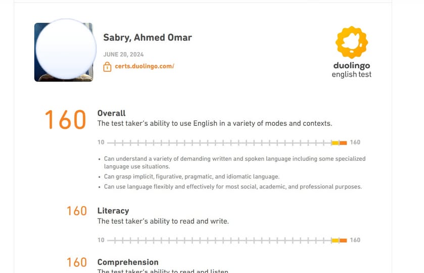 Order Duolingo English Test (DET) Certificate with A High Score